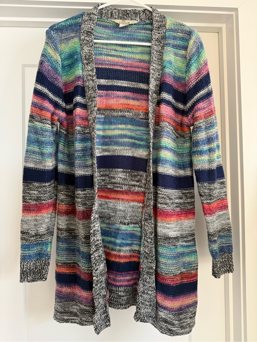 Super Cute Women’s Size M Striped Multicolor Open-Front Cardigan Sweater